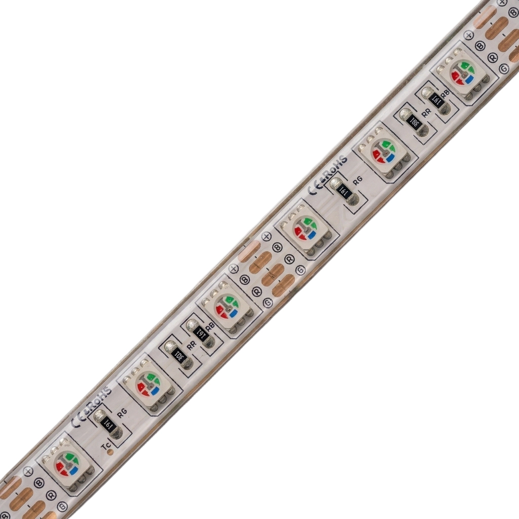 Detail LED čipů zalitého RGB pásku